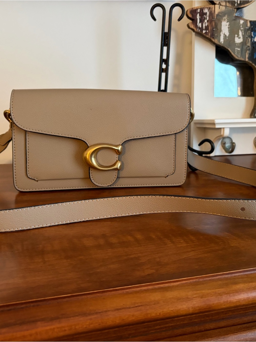 Coach Tabby 26 Taupe Crossbody Bag with Gold 'C' Hardware